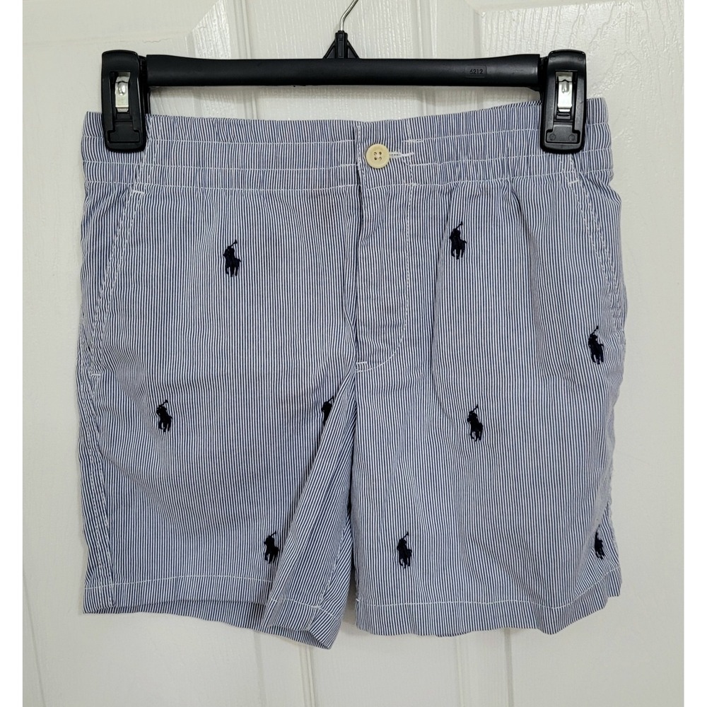 Polo Ralph Lauren Boys Blue White Seersucker Pony Embroidered Shorts Size‎ 12
